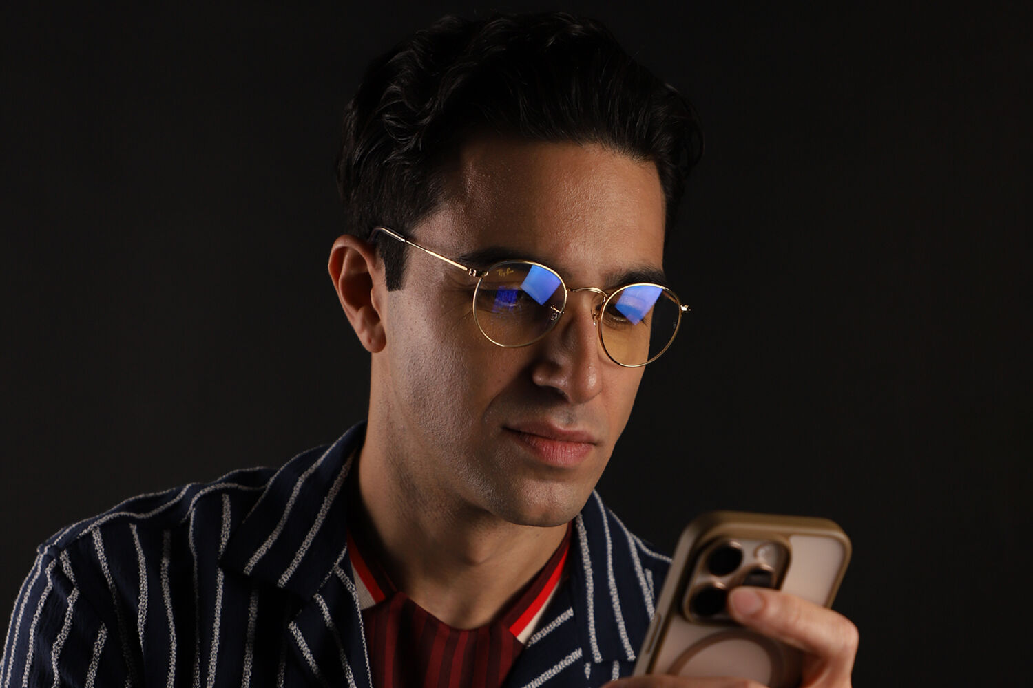 Ray-Ban RB3447 Round Metal Blue-Light Block 9196BL Gold Eyeglasses