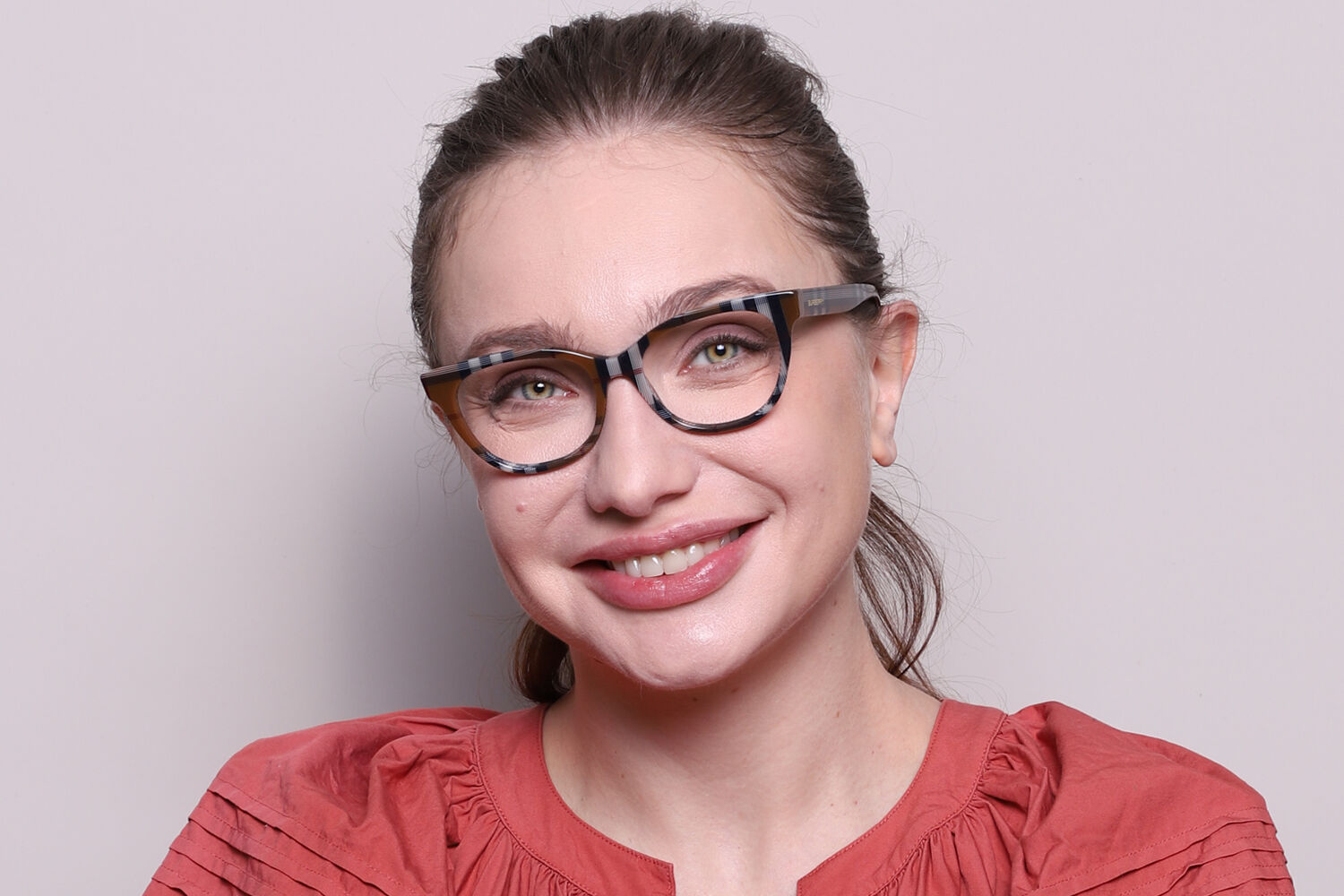 Burberry BE2375 EVELYN 3966 Cat Eye Pattern Check Brown Eyeglasses