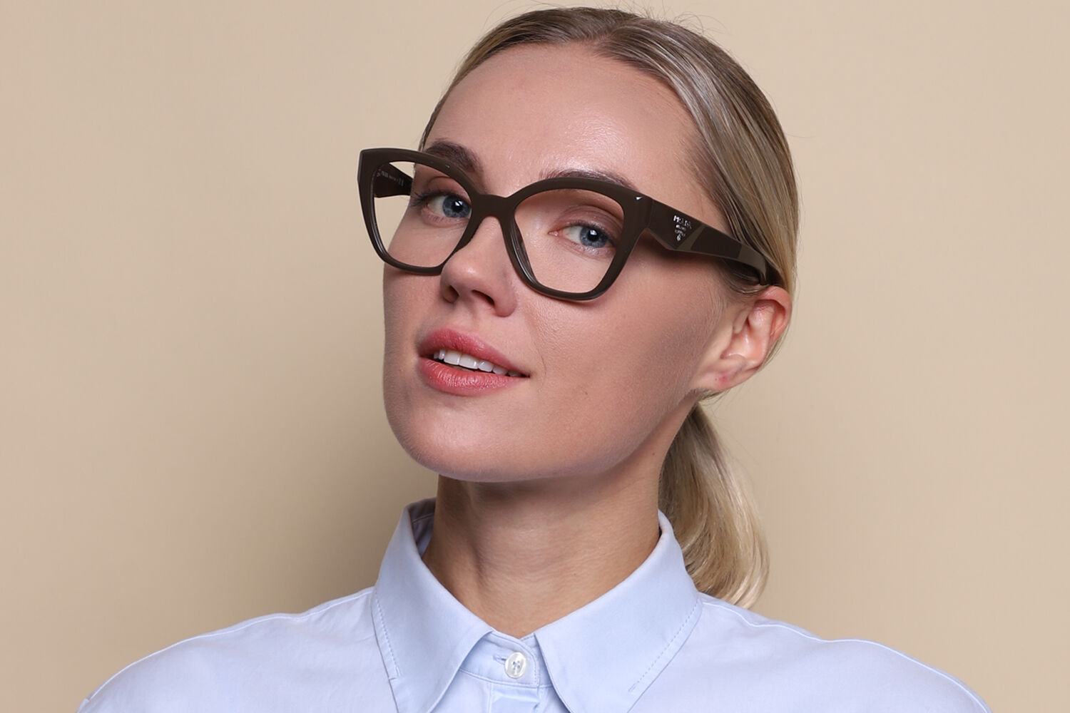 Prada PR 20ZV 15L1O1 Cat Eye Dark Brown Eyeglasses