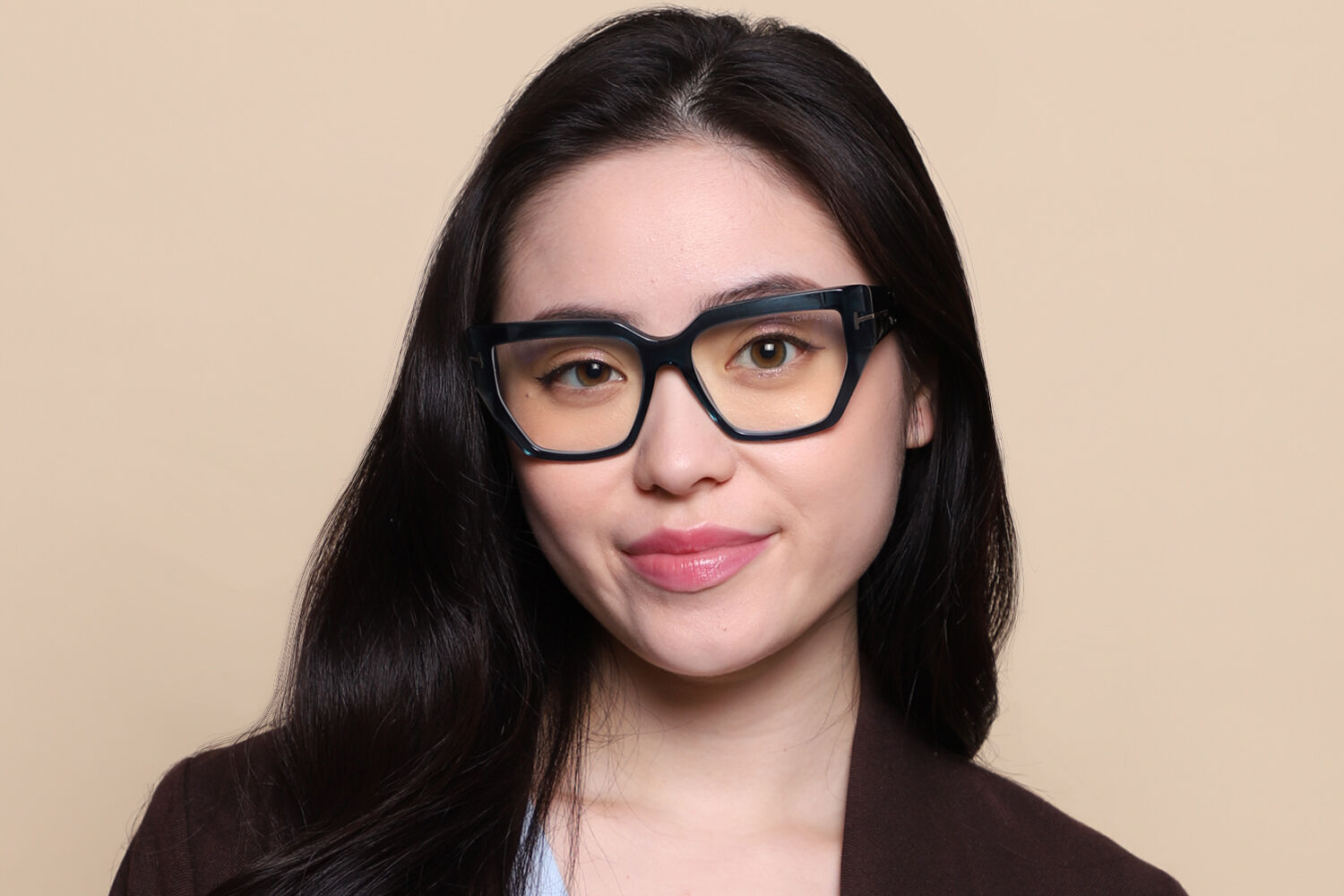 Tom Ford FT5951-B 092 Blue-Light Block Cat Eye Transparent Yankees