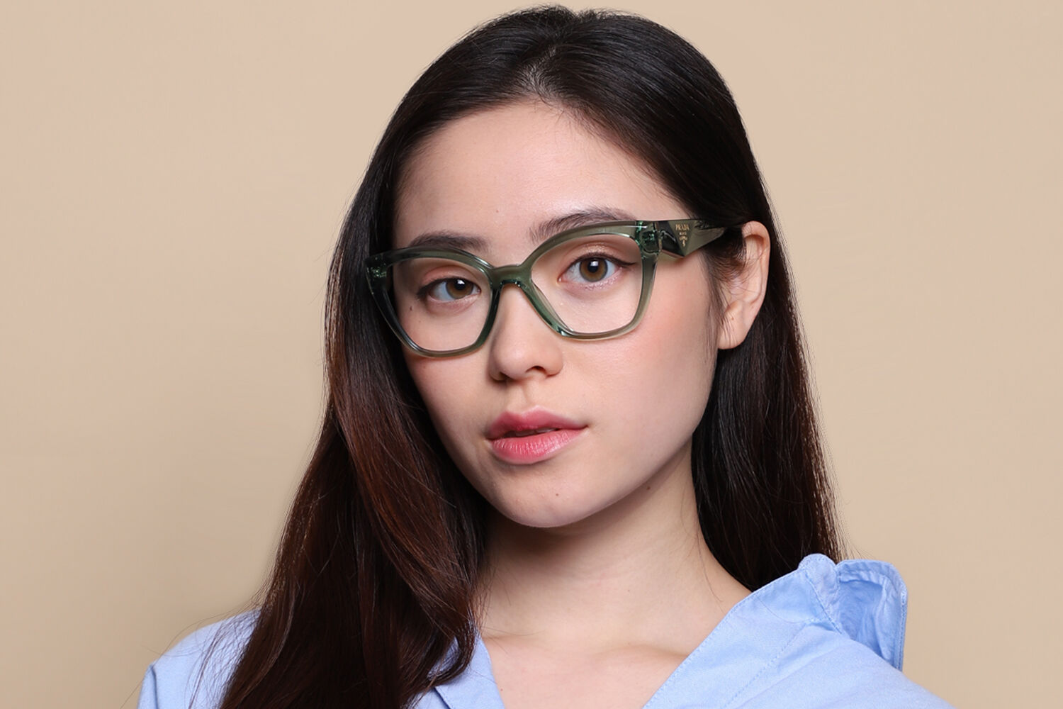 Prada PR 20ZV 11R1O1 Cat Eye Transparent Sage Eyeglasses