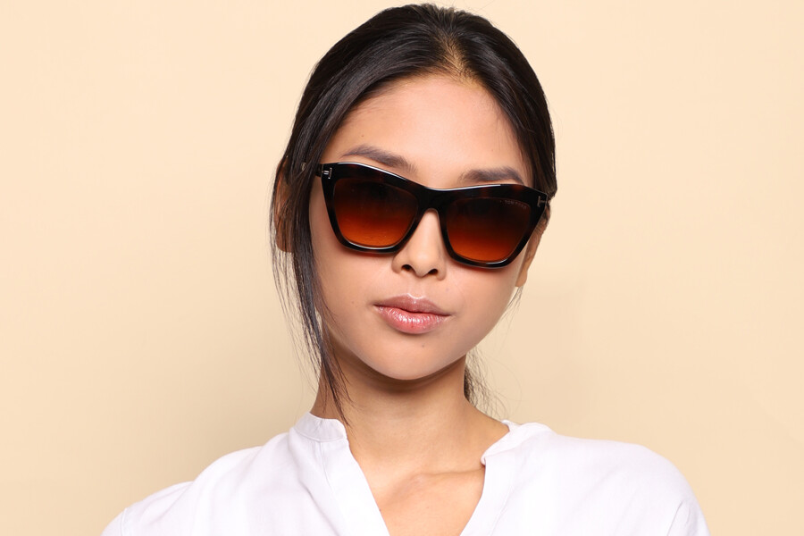 Tom Ford FT5971-B 052 Eyeglasses Havana with Clip-On 54mm Cat Eye Frame Tom Ford Magnetic Clip-on Eyeglasses TF5971-B 052 Dark  main image 4