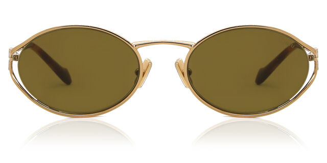 Miu Miu MU52YS 7OE01T Sunglasses Brass Gold Oval Frame, Dark Brown Lenses Miu Miu MU 52YS L (54 - 21) with Brown lenses and Gold frame  main image 2