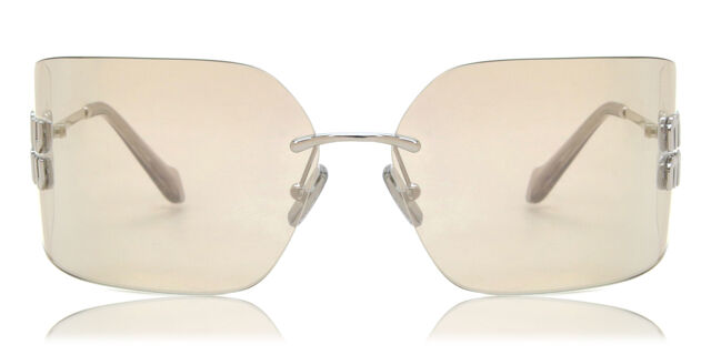 NEW Miu Miu MU54YS Silver Mirror Mask Sunglasses NEW Miu Miu MU54YS 1BC10F Silver Mirror Wraparound Rimless  main image 2