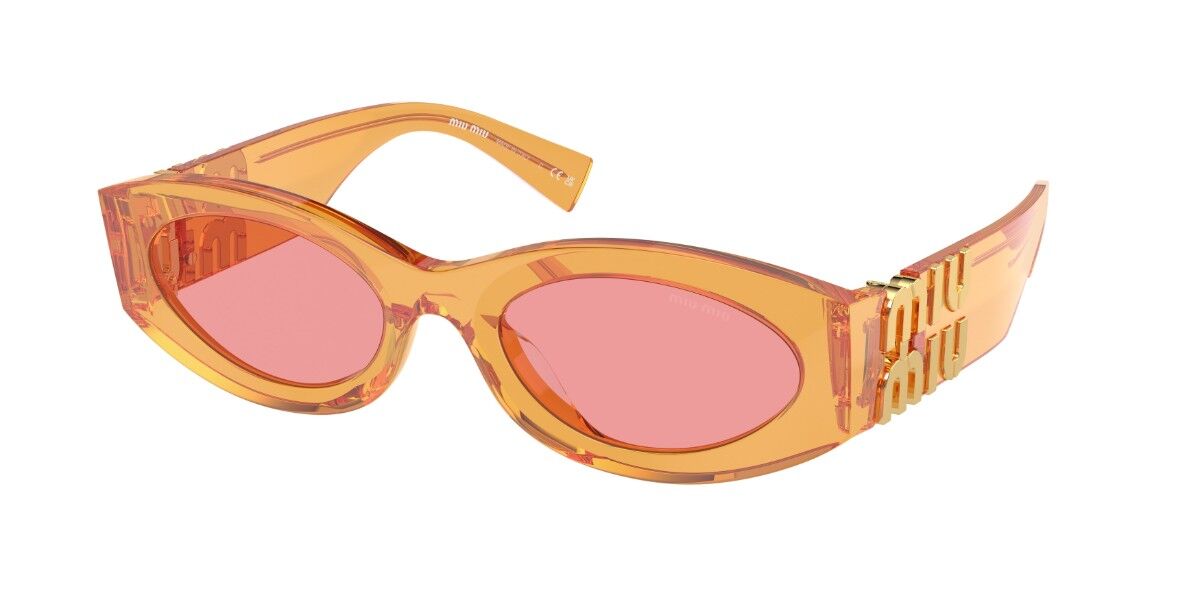 Miu Miu MU11WS 12T1D0 Oval Transparent Orange Sunglasses