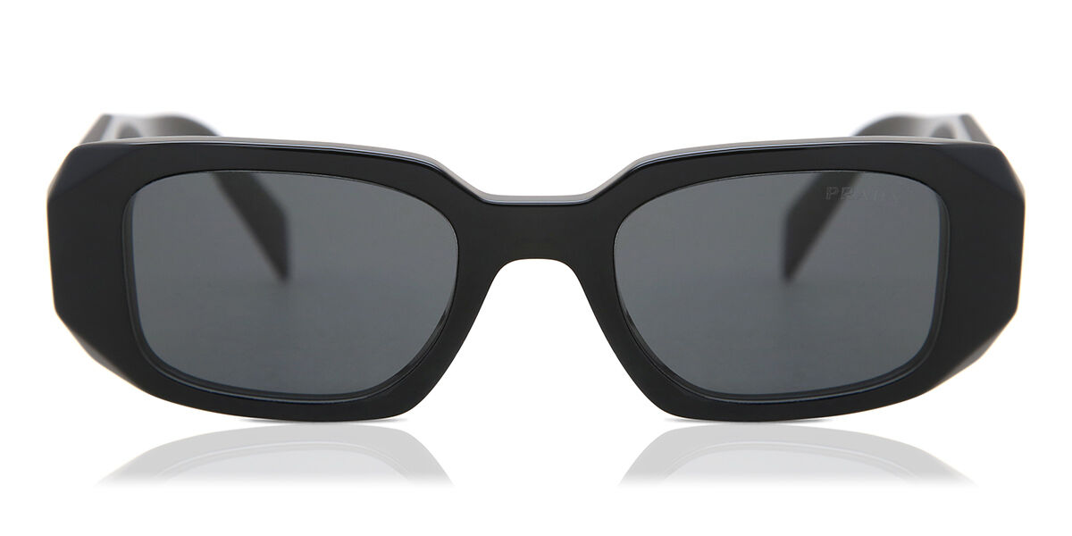 Prada PR 17WS Symbole 1AB5S0 Rectangle Shiny Black Sunglasses