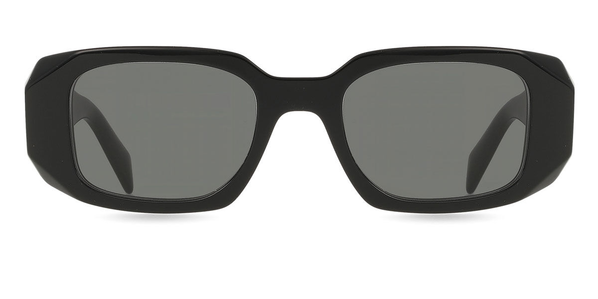 Prada PR 17WS Symbole 1AB5S0 Rectangle Shiny Black Sunglasses