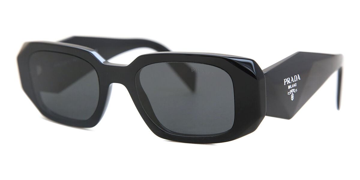 Prada PR 17WS Symbole 1AB5S0 Rectangle Shiny Black Sunglasses