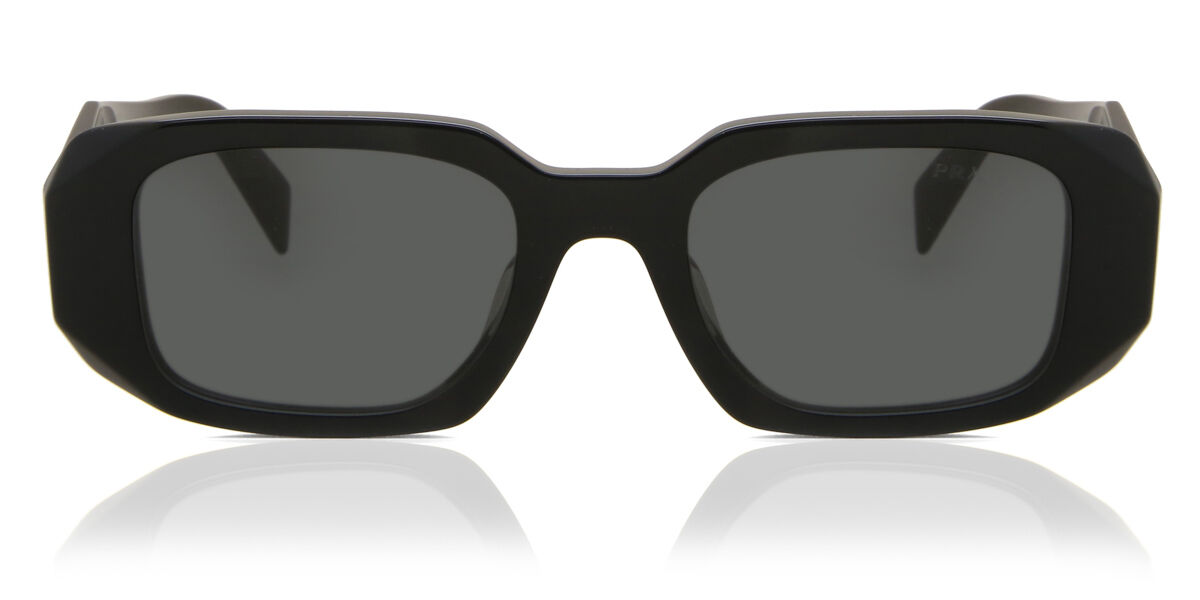 Prada PR 17WSF Symbole Asian Fit 1AB5S0 Rectangle Black Sunglasses