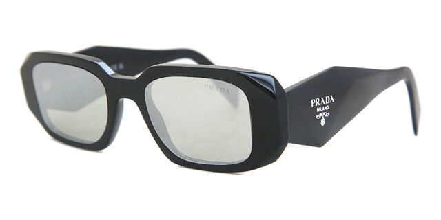 Prada PR 17WS 1AB2B0 Black Plastic Rectangle Sunglasses Silver Mirror Lens Buy Prada PR 17WS 1AB2B0 Rectangular Black Plastic  main image 4