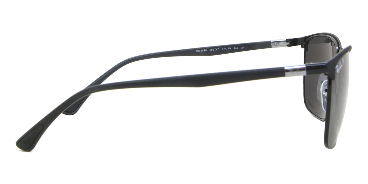 Ray-Ban RB3686 Polarized 186/K8 Square Black Sunglasses