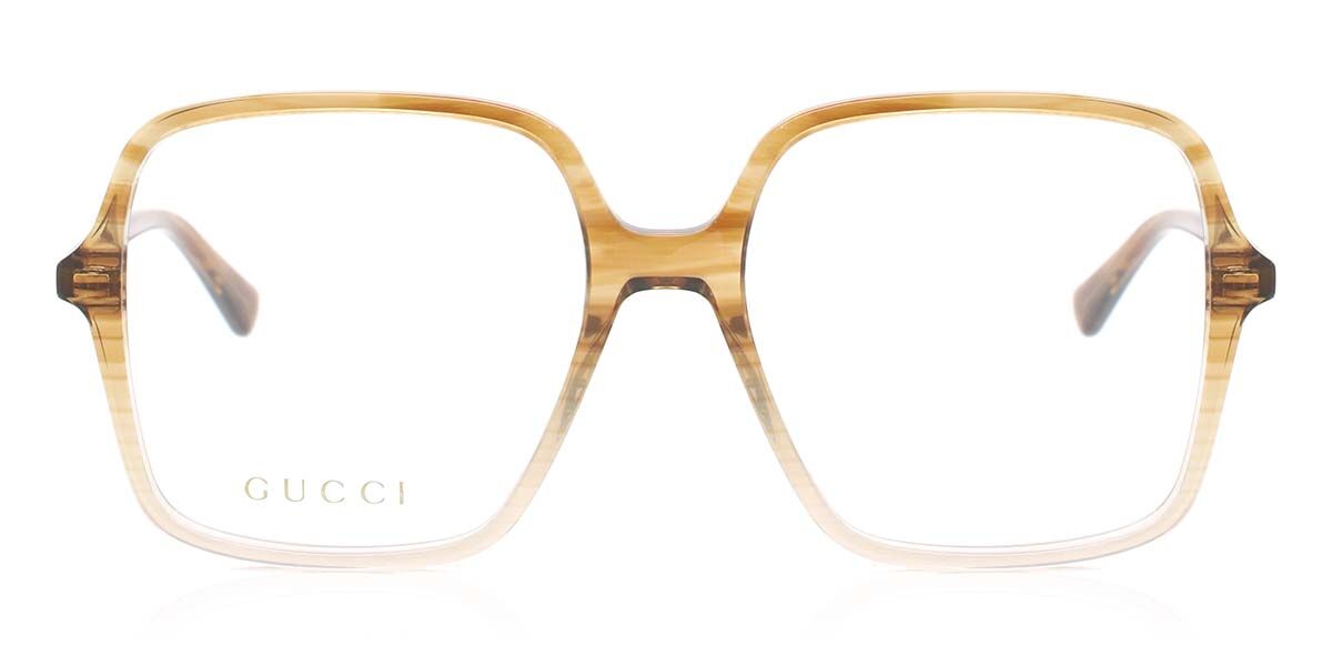 Gucci GG1003O 003 Square Shiny Striped Brown Havana Eyeglasses