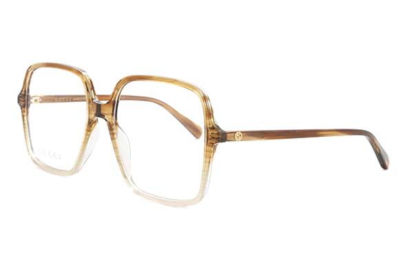 Gucci GG1003O 003 Square Shiny Striped Brown Havana Eyeglasses