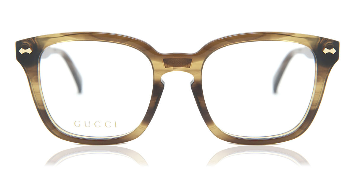 Gucci GG0184O 010 Square Shiny Kaki Havana Eyeglasses Gucci GG0184O 010 Square Shiny Kaki Havana Eyeglasses