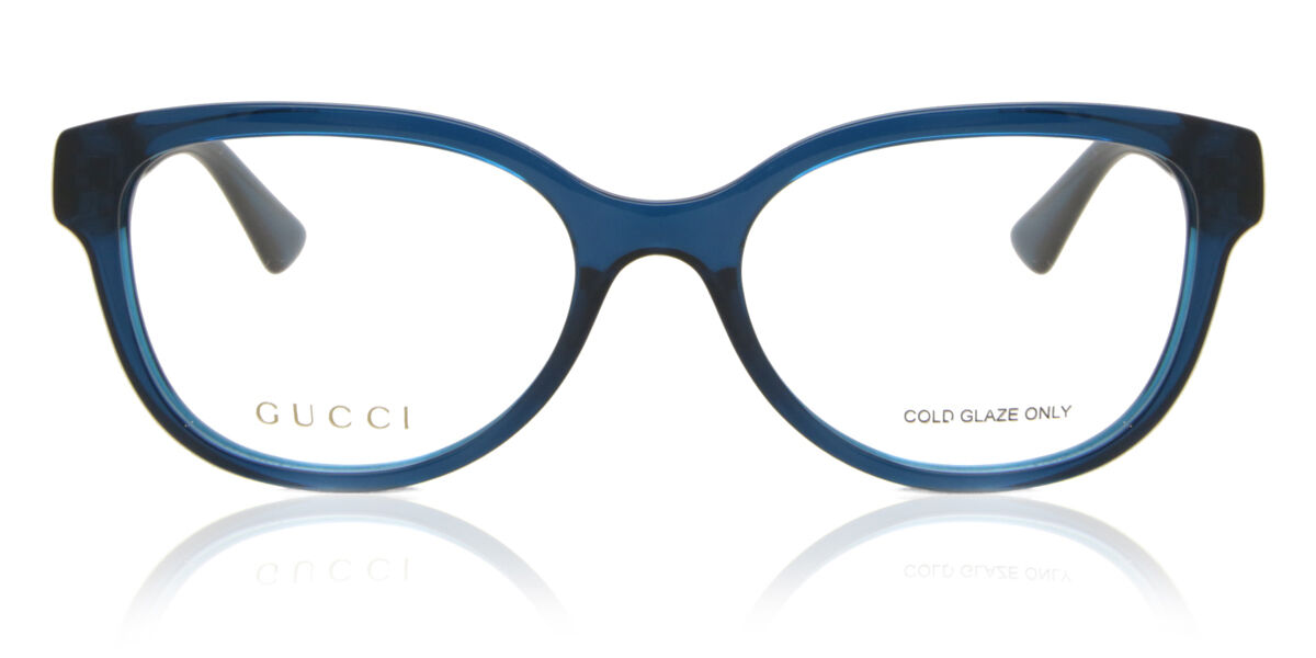 Gucci GG1115O 003 Oval Shiny Transparent Blue Eyeglasses