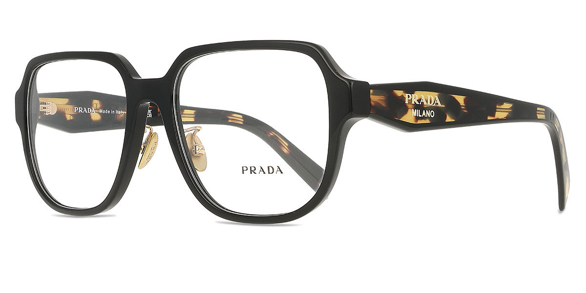 Prada PR B07VD Asian Fit 3891O1 Square Black On Medium Tortoise