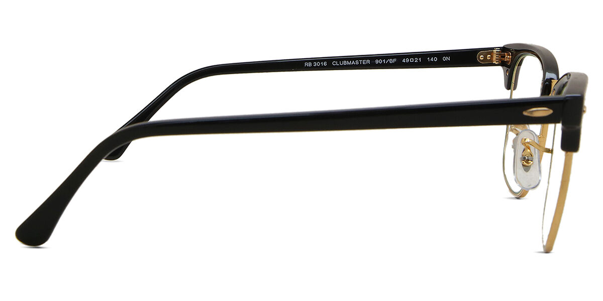 小物 Ray-Ban CLUBMASTER RB3016 901/BF Ray-Ban RB3016 Clubmaster Blue-Light Block 901/BF Shiny Black Gold