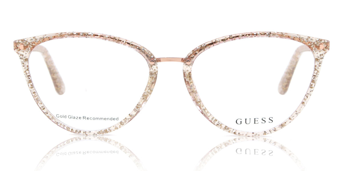 Guess GU2957 074 Cat Eye Glitter Pink Eyeglasses | SmartBuyGlasses US