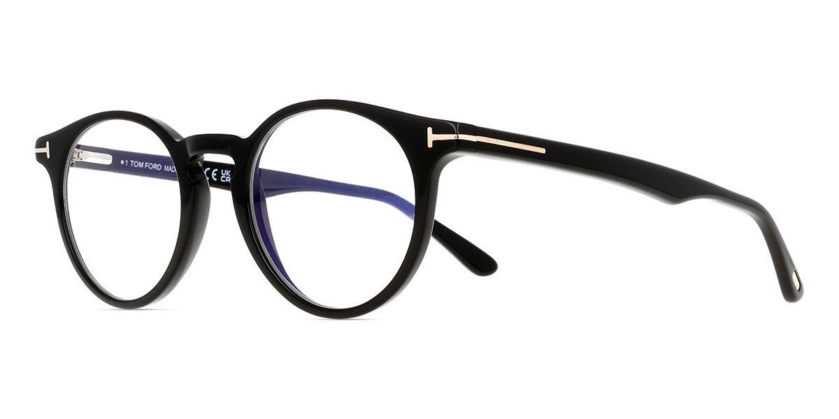 Tom Ford FT5557-B 001 Blue-Light Block Round Black Eyeglasses