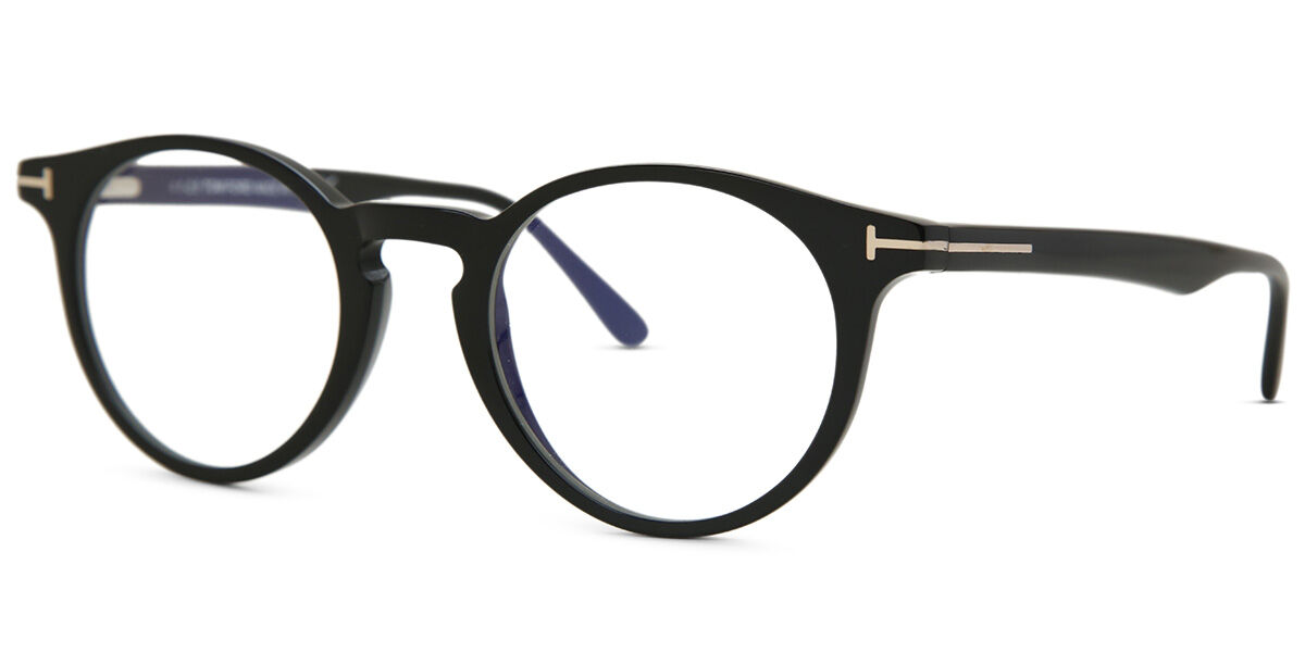 Tom Ford FT5557-B 001 Blue-Light Block Round Black Eyeglasses