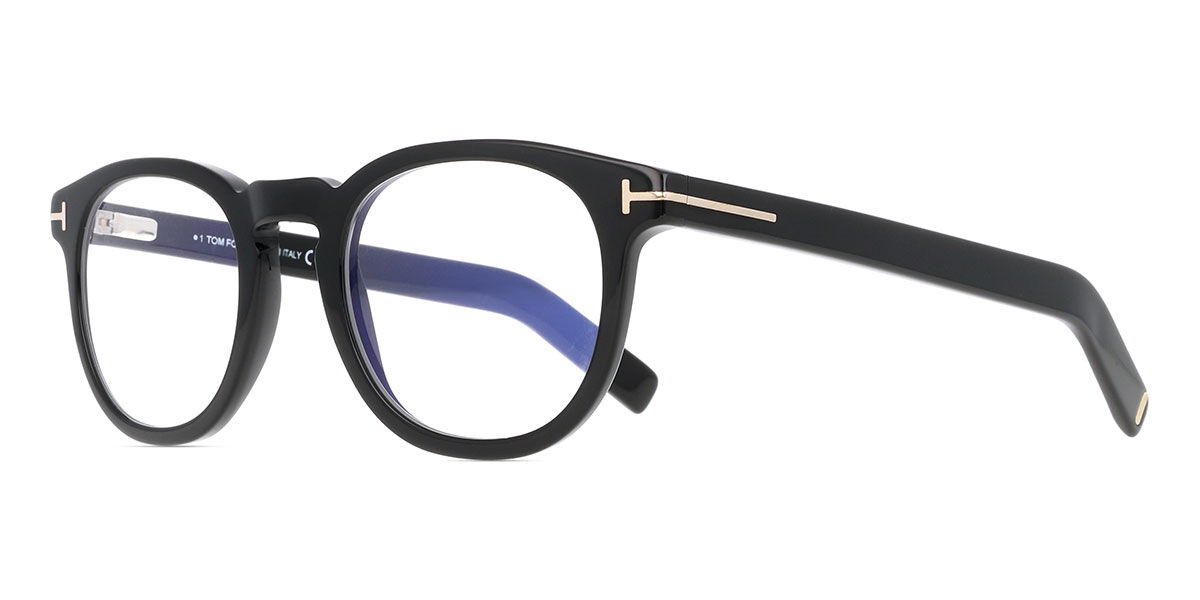 Tom Ford FT5629-B 001 Blue-Light Block Oval Shiny Black Eyeglasses